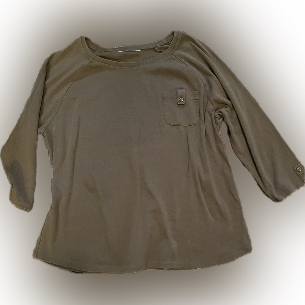 Karen Scott Casual Olive Drab 3/4 Raglan Utility Sleeve Top